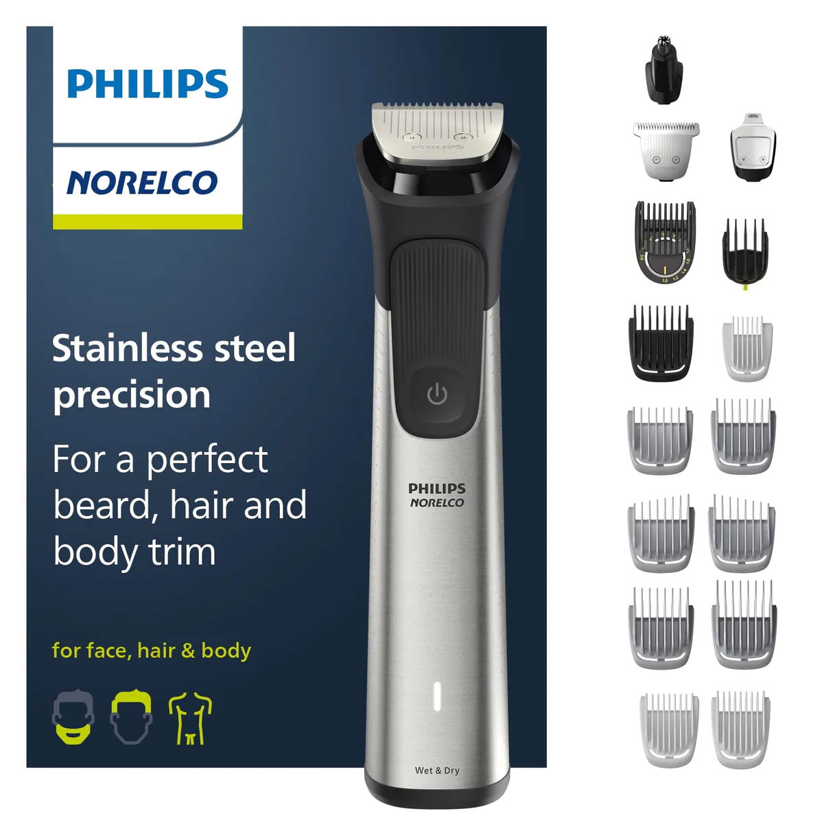 A silver and black philips norelco multigroom series 7 0 0 0