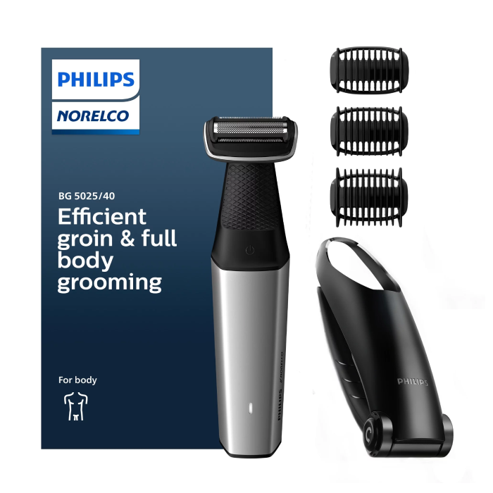 A black and silver philips norelco hair trimmer