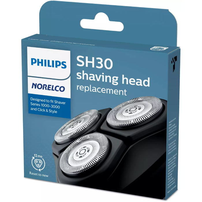 A box of the philips norelco sh 3 0 replacement head.