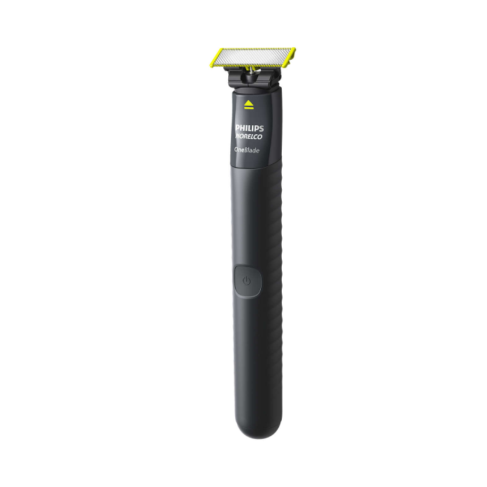 A black and yellow electric razor on top of a white background.