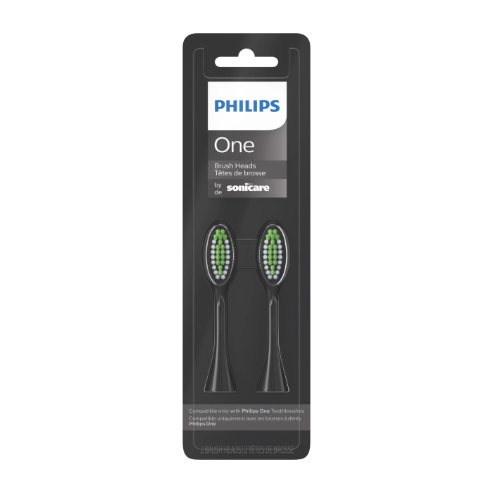 A package of two philips sonicare one electric toothbrush heads.