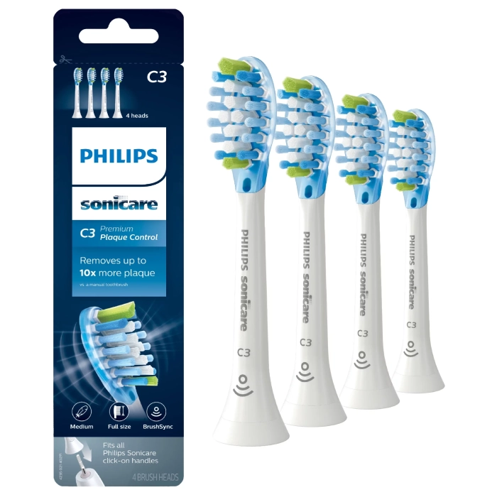 A package of four philips sonicare proresults electric toothbrush heads.