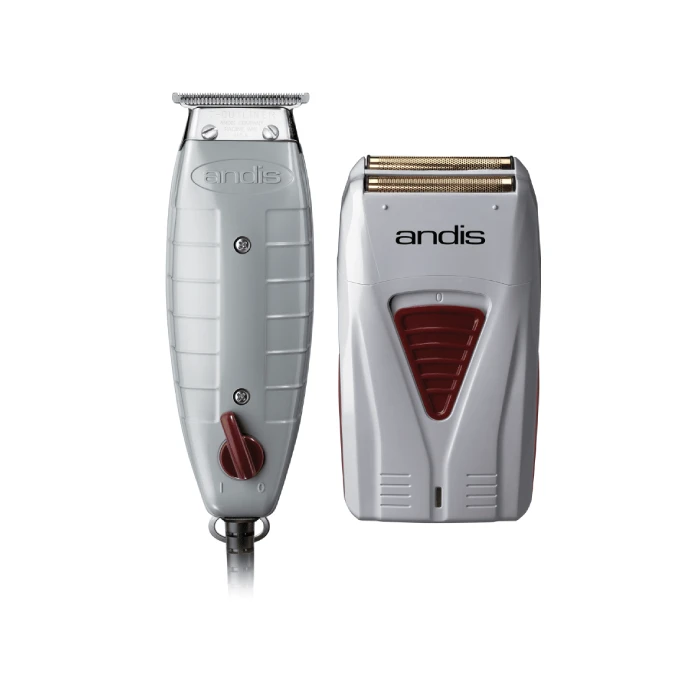 A hair trimmer and razor are shown side by side.
