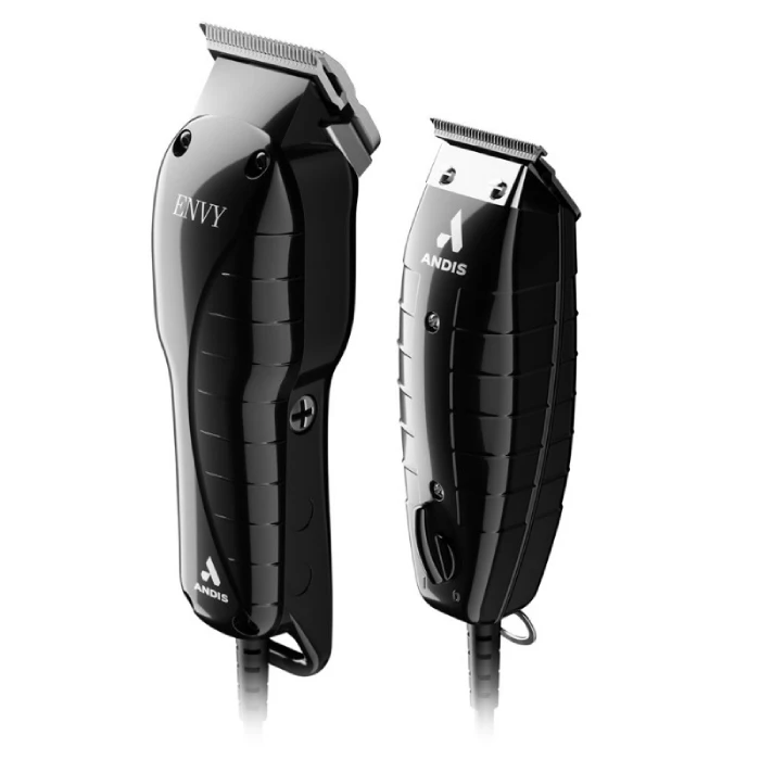 A black and silver hair clippers on top of each other.