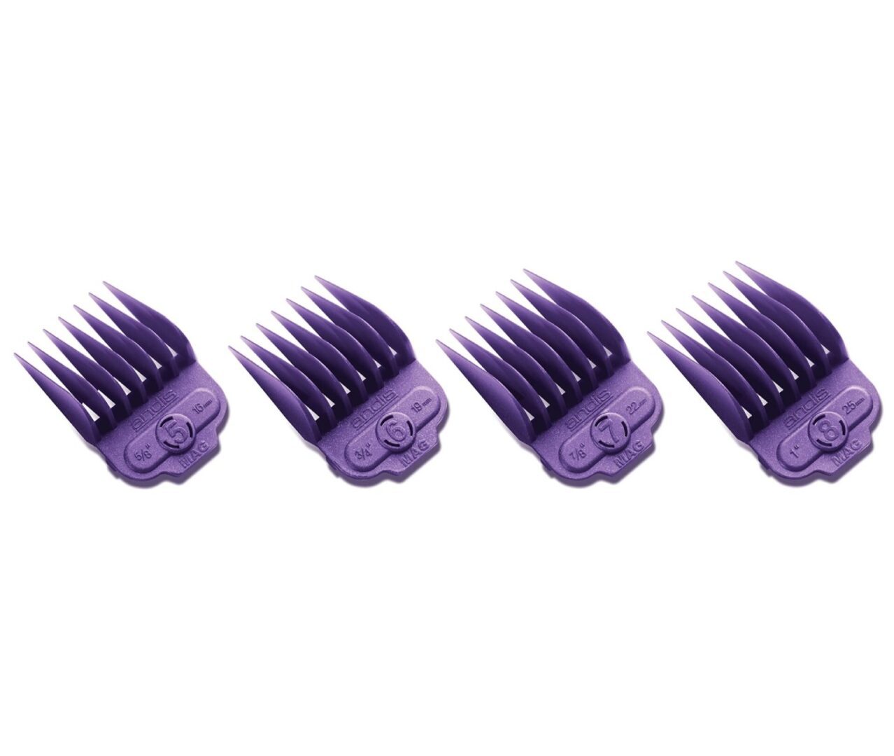A row of purple hair clippers on top of each other.