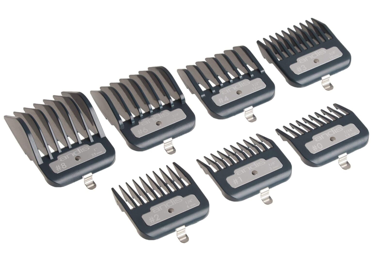 A set of eight different sizes of hair clippers.