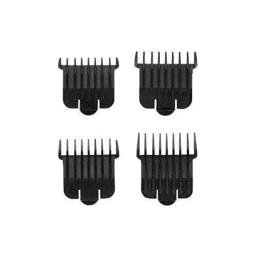 A set of four black combs for hair.