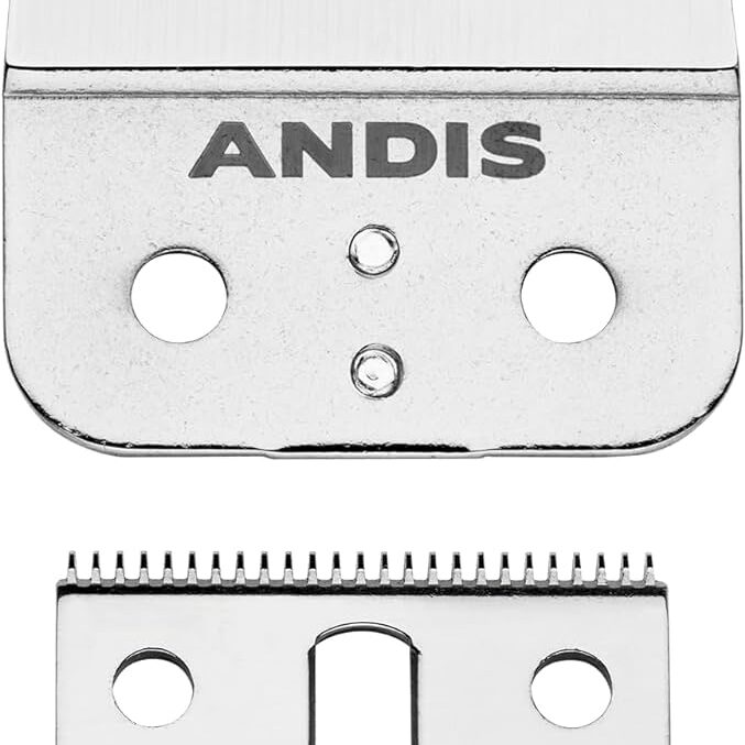 A close up of the andis blade and comb
